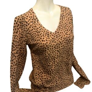 ATM Anthony Thomas Melillo Leopard Print V-Neck Sweater S NWOT
